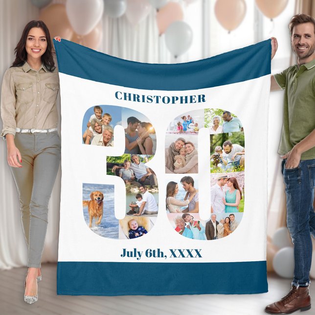Cobertor De Velo Foto Colagem aniversário de 30 anos Blue Picture (Criador carregado)