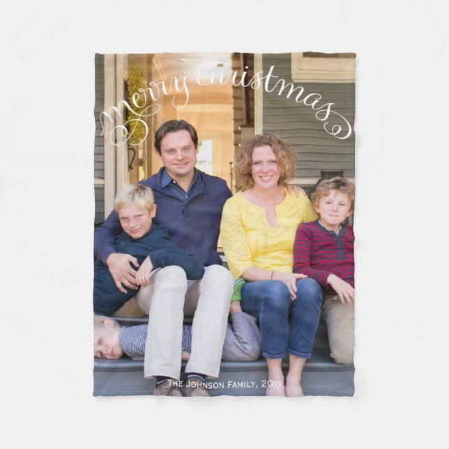 Cobertor De Velo Foto da família Feliz Natal (Frente)