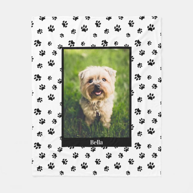 Cobertor De Velo Foto de Cachorro Fofo com Nome Impressões de Pata  (Frente)