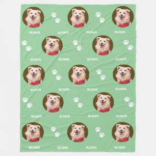 Cobertor De Velo Foto de Cão Nome de Pet Paws Mint Green Fleece Bla