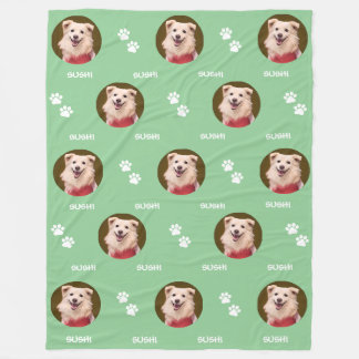 Cobertor De Velo Foto de Cão Nome de Pet Paws Mint Green Fleece Bla