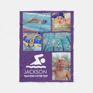 Cobertor De Velo Foto de natação personalizada Collage Swimmer