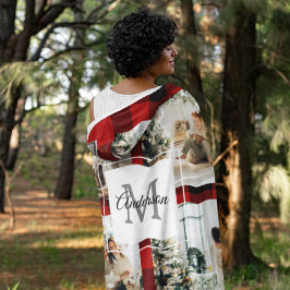 Cobertor De Velo Foto de Xadrez e Colagem Red Buffalo com Inicial