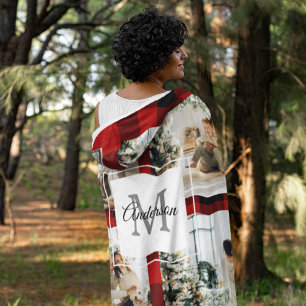 Cobertor De Velo Foto de Xadrez e Colagem Red Buffalo com Inicial