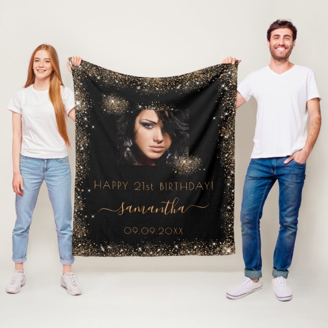 Cobertor De Velo Foto do monograma de ouro preto de aniversário (In Situ)