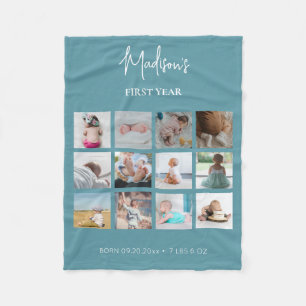 Cobertor De Velo Foto do Primeiro Ano do Bebê Colagem de Nascimento