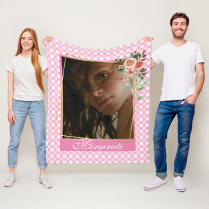 Cobertor De Velo Foto e nome personalizados cor-de-rosa giro