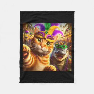 Cobertor De Velo Foto engraçada de Mardi Gras com gato jacaré croco