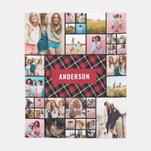 Cobertor De Velo Foto mínima de tartan 34 da xadrez preta vermelha