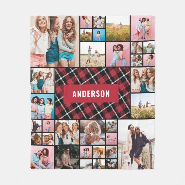 Cobertor De Velo Foto mínima de tartan 34 da xadrez preta vermelha (Frente)