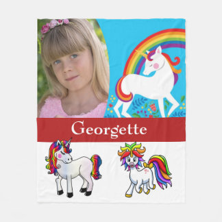 Cobertor De Velo Foto Monograma de Garota Unicorn Fleece Blanket