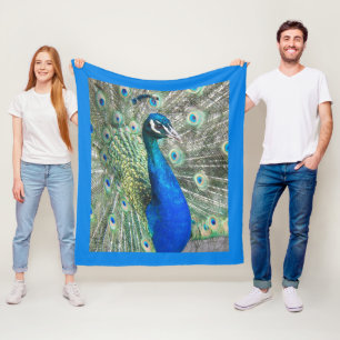 Cobertor De Velo Foto Pavão Azul com Folheto de Borda Azul