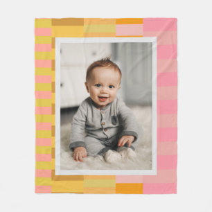 Cobertor De Velo Foto Personalizada Bebê com Faixa Amarela Rosa