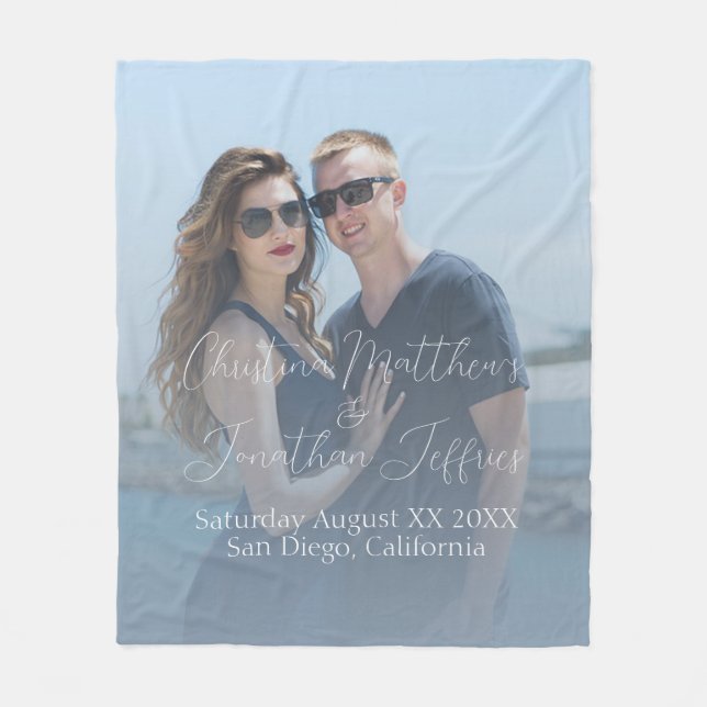 Cobertor De Velo Foto personalizada com casamento azul empoeirado (Frente)