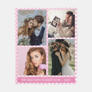 Cobertor De Velo Foto personalizada, cor-de-rosa e Xadrez branca de