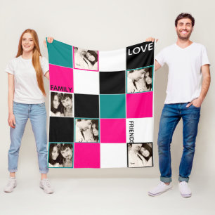 Cobertor De Velo Foto personalizada, cor-de-rosa, turquesa preta