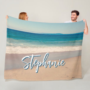 Cobertor De Velo Foto Personalizada da Praia Oceano Azul Cenario L