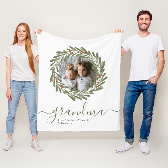 Cobertor De Velo Foto personalizada de Berry Wreath Verde Natal (In Situ)