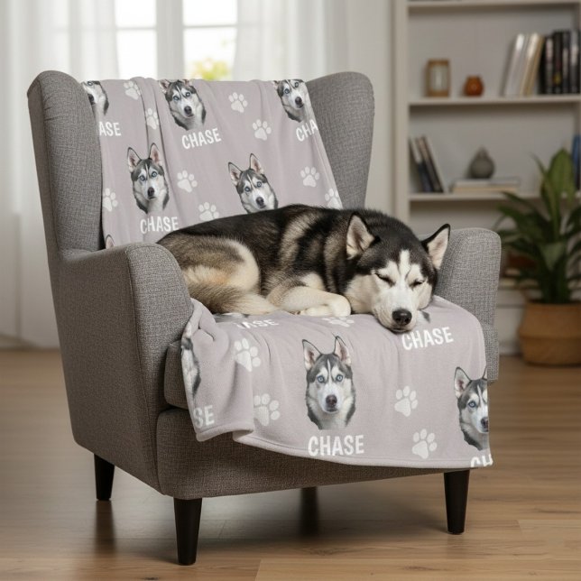 Cobertor De Velo Foto Personalizada do Pet Nome Cachorro  (Personalized Pet Photo Name Dog Fleece Blanket)