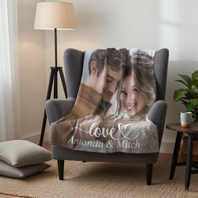 Cobertor De Velo Foto Personalizada e Nomes de Casal Amor (Custom Photo And Names Couple Love Fleece Blanket)