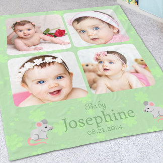 Cobertor De Velo Foto Personalizada Fofa de Bebê em Verde