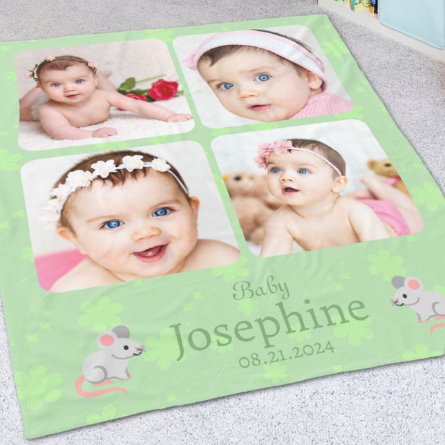 Cobertor De Velo Foto Personalizada Fofa de Bebê em Verde (Criador carregado)