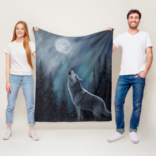 Cobertor De Velo Foto personalizada Pet Wolf Howling Na Lua