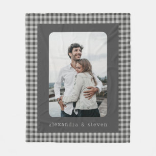 Cobertor De Velo Foto Personalizada Preto e Xadrez Ginga Cinza