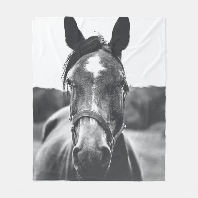 COBERTOR DE VELO FOTOGRAFIA GRAYSCALE DE CAVALO (Frente)