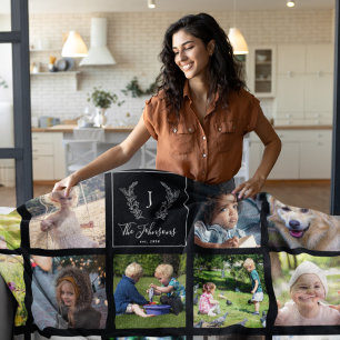 Cobertor De Velo Fotos da família moderna, monograma preto e branco