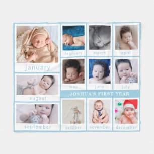 Cobertor De Velo Fotos minimalistas do ano de bebê azul primeiras