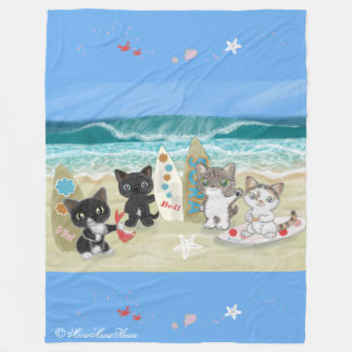 Cobertor De Velo Four Surfing cats on the beach