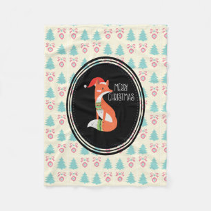 Cobertor De Velo Fox Laranja no Red Santa Hat Feliz Natal