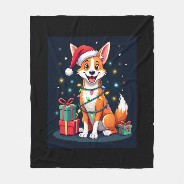 Cobertor De Velo Fox Terrier Xmas Lighting Papais noeis Fox Terrier (Frente)