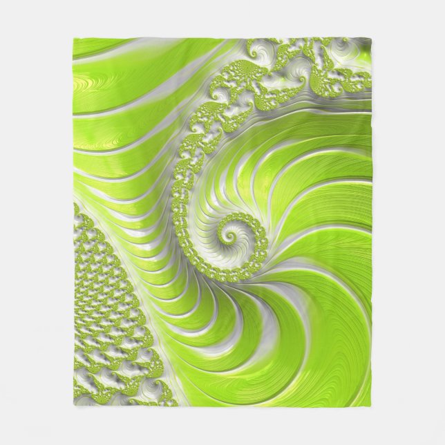 Cobertor De Velo Fractal espiral do Verde limão moderno abstrato (Frente)