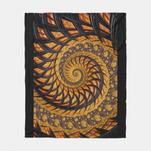 Cobertor De Velo Fractal Espiral Preto e Dourado Abstrato