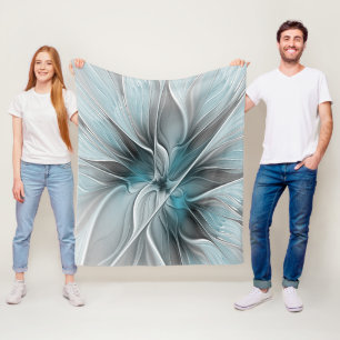 Cobertor De Velo Fractal Fractal Moderna Abstrato com Cinza Flor Az