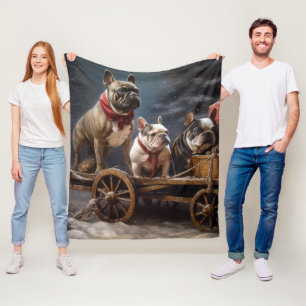 Cobertor De Velo Francês Bulldog Snowy Sleigh Decência de Natal