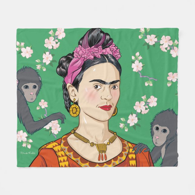 Cobertor De Velo Frida Kahlo Monkey Graphic (Frente (Horizontal))