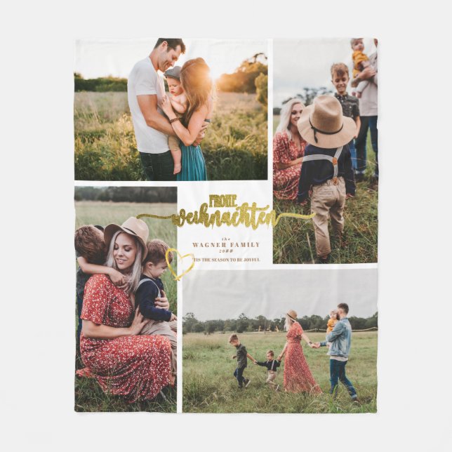 Cobertor De Velo Frohe Weihnachten German Christmas 4 Photo Collage (Frente)