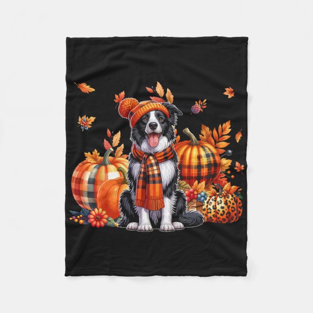 Cobertor De Velo Fronteira Collie Ação de Graças Leopard Pumpkins C (Frente)