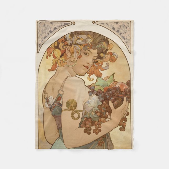 Cobertor De Velo Fruta (Art Nouveau) (Retrato feminino) (Frutas) (Frente)
