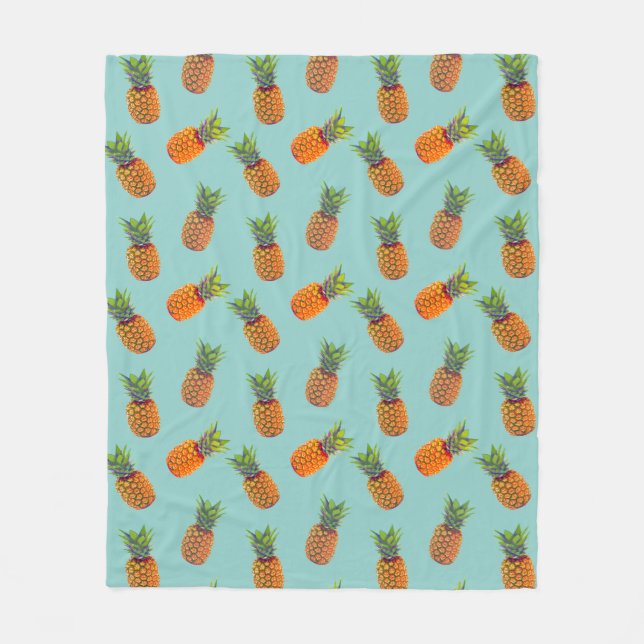 Cobertor De Velo Frutas de Abacaxi em Azul Turquesa (Frente)
