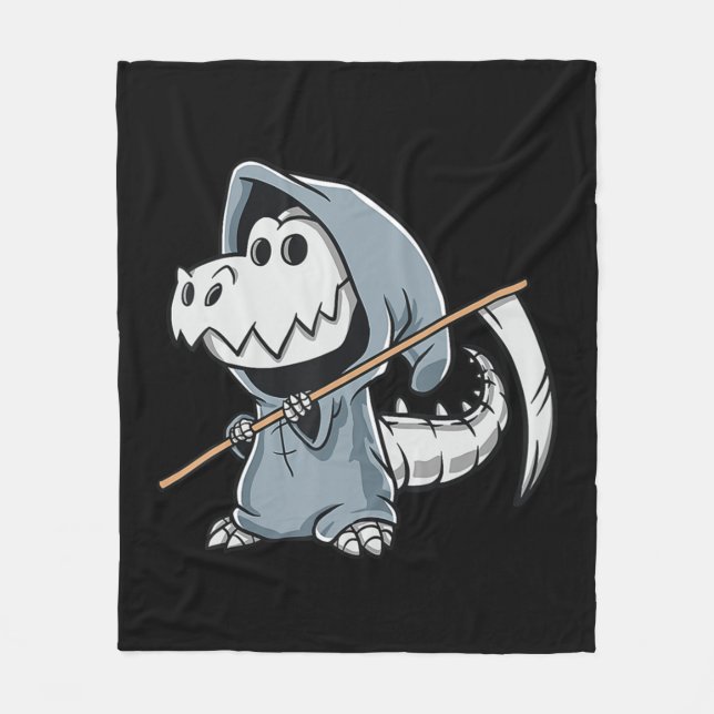 Cobertor De Velo Fun TRex Skeleton Dino Grim Reaper Dinosaur Hallow (Frente)