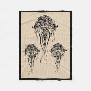 Cobertor De Velo Fundo retro preto do bege das medusa