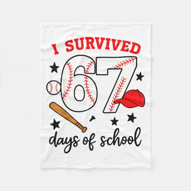 Cobertor De Velo Funny Baseball I Survived 67 Days Of School Design (Frente)