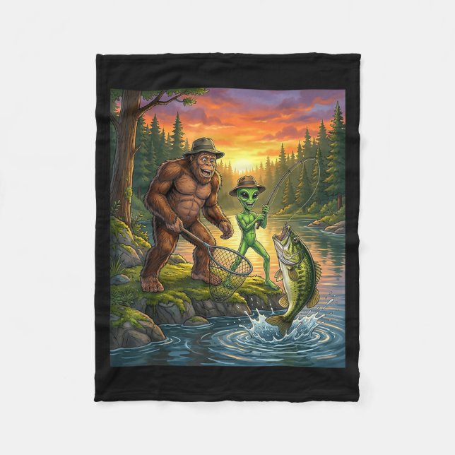 Cobertor De Velo Funny Bigfoot Fishing Mens Alien Sasquatch Fishing (Frente)