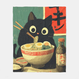 Cobertor De Velo Funny Black Cat Eating Ramen