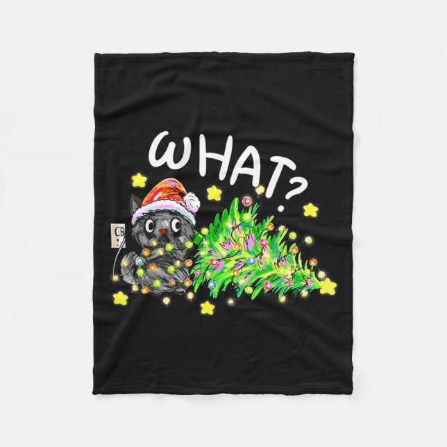 Cobertor De Velo Funny Black Cat Gift Pushing Christmas Tree Over C (Frente)