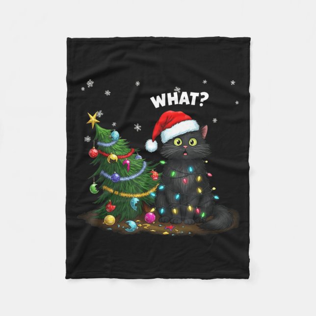 Cobertor De Velo Funny Black Cat Pushing Christmas Tree  (Frente)